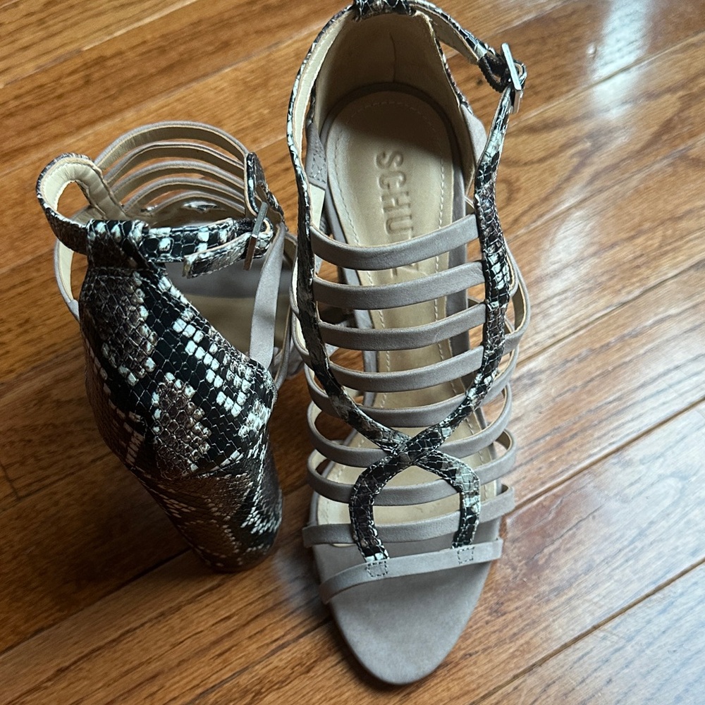 SCHUTZ Strappy Snakeskin Heels